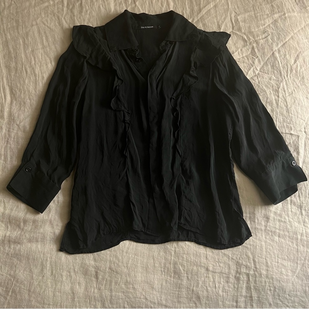 Calvin Rucker Silk 3/4 Sleeve Ruffled Blouse